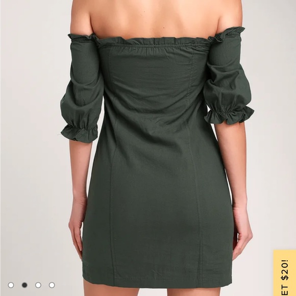 Lulus See Ya Later Dark Green Off the Shoulder Lace Up Dress - Picture 2 of 5